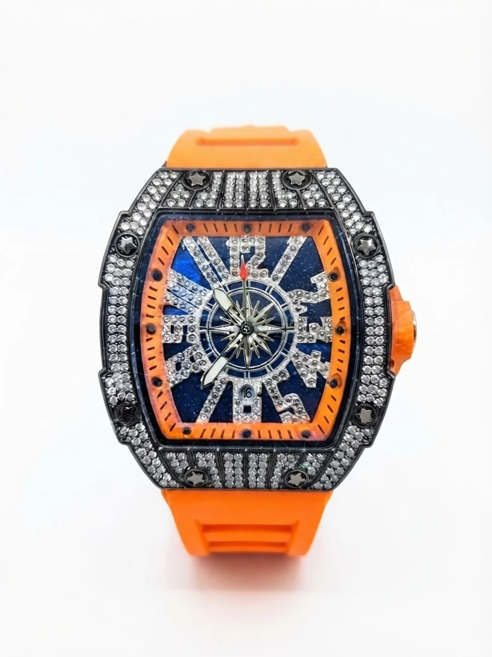 Beautiful High End Luxury Orange and Blue Crystal Sport Watch NEW!!